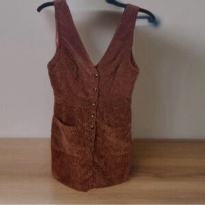 SHEIN Rust Corduroy Button-Front Mini Dress